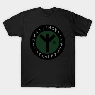 Green Elhaz Futhark Rune Symbol T-Shirt